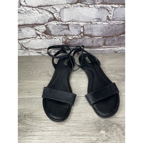Born Handcrafted Black Leather Open Toe Ankle Strap Flats Sandals Women 8M US/39 - Picture 1 of 16